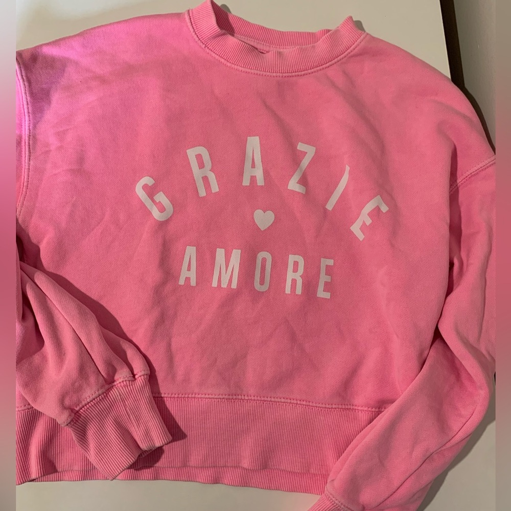 Zara Girls Pink Crewneck Sweatshirt grazie amore graphic